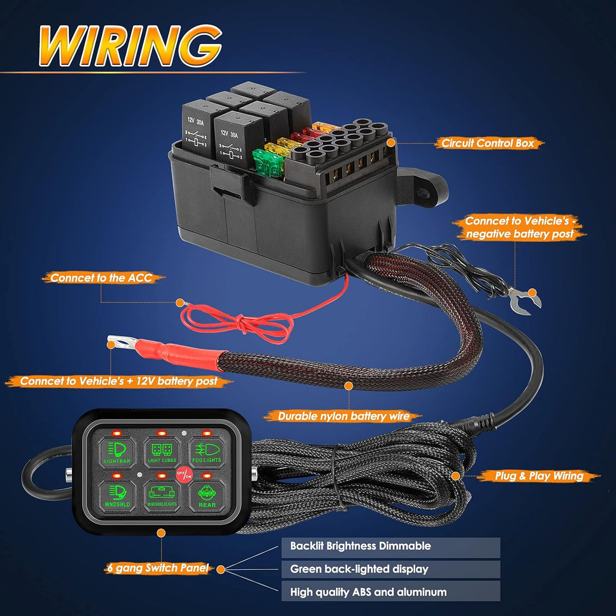 8 Gang Switch Panel with Label Stickers and Harness L13409
