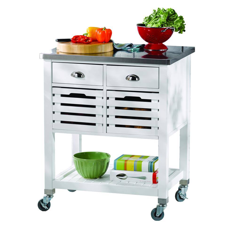 White Stainless Steel Top Kitchen Cart Q331151