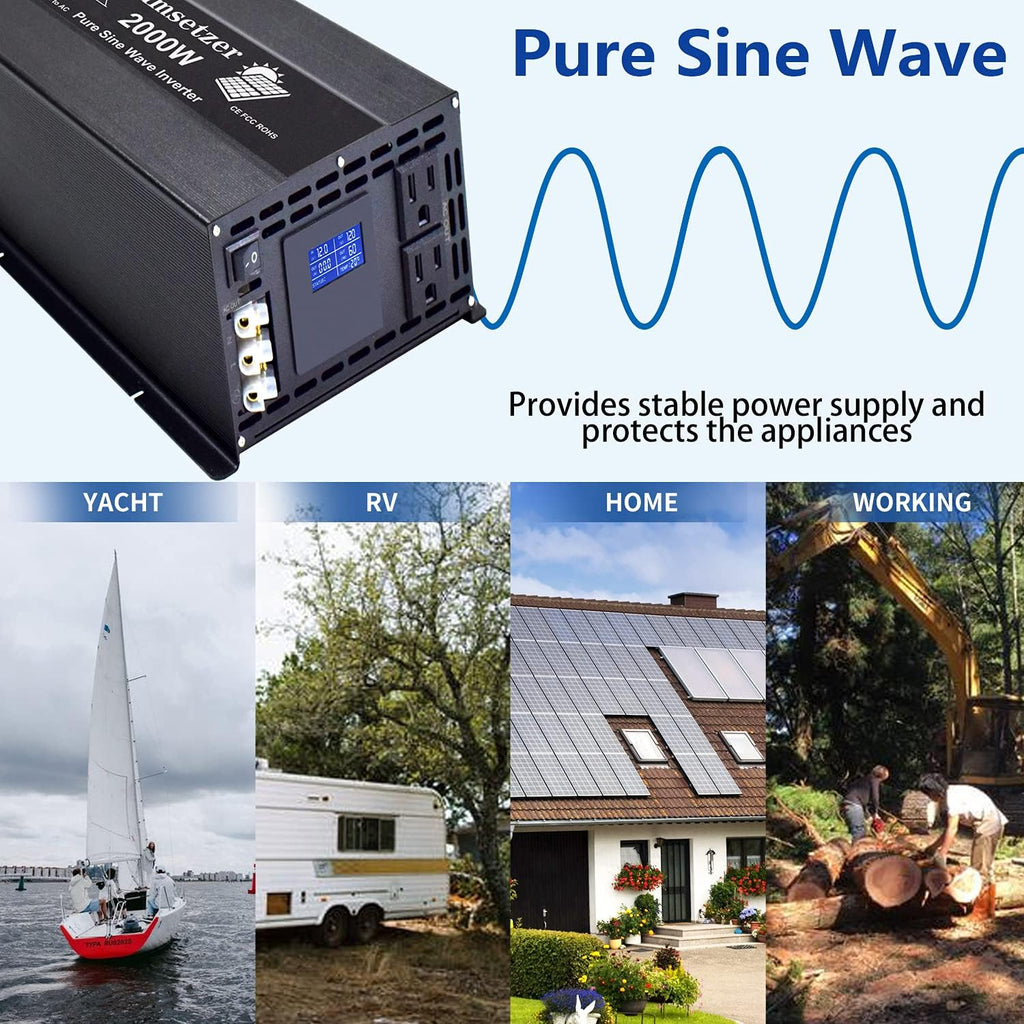 3000w 24v Pure Sine Wave Power Inverter with Dual US Outlet and LCD Display A20545