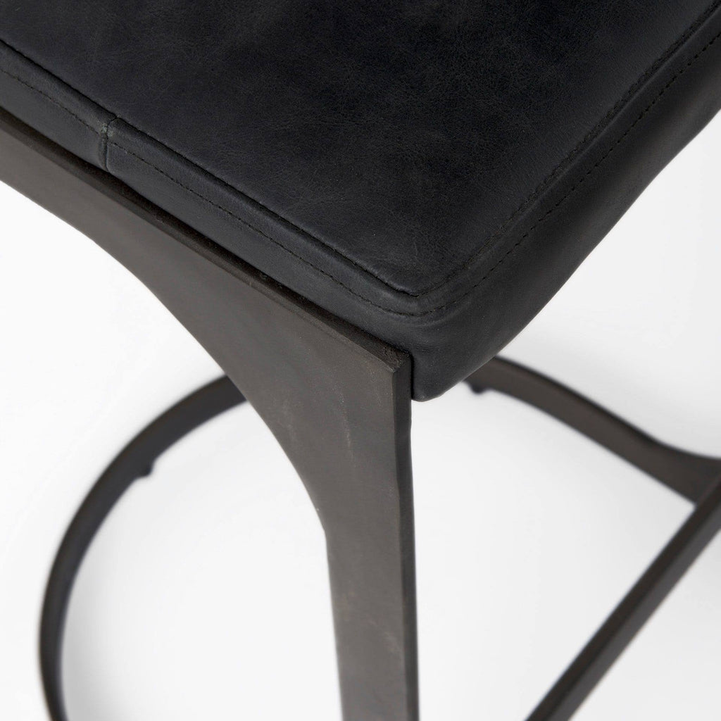 Dark Brown Leather Counter Stool with Metal Frame V658