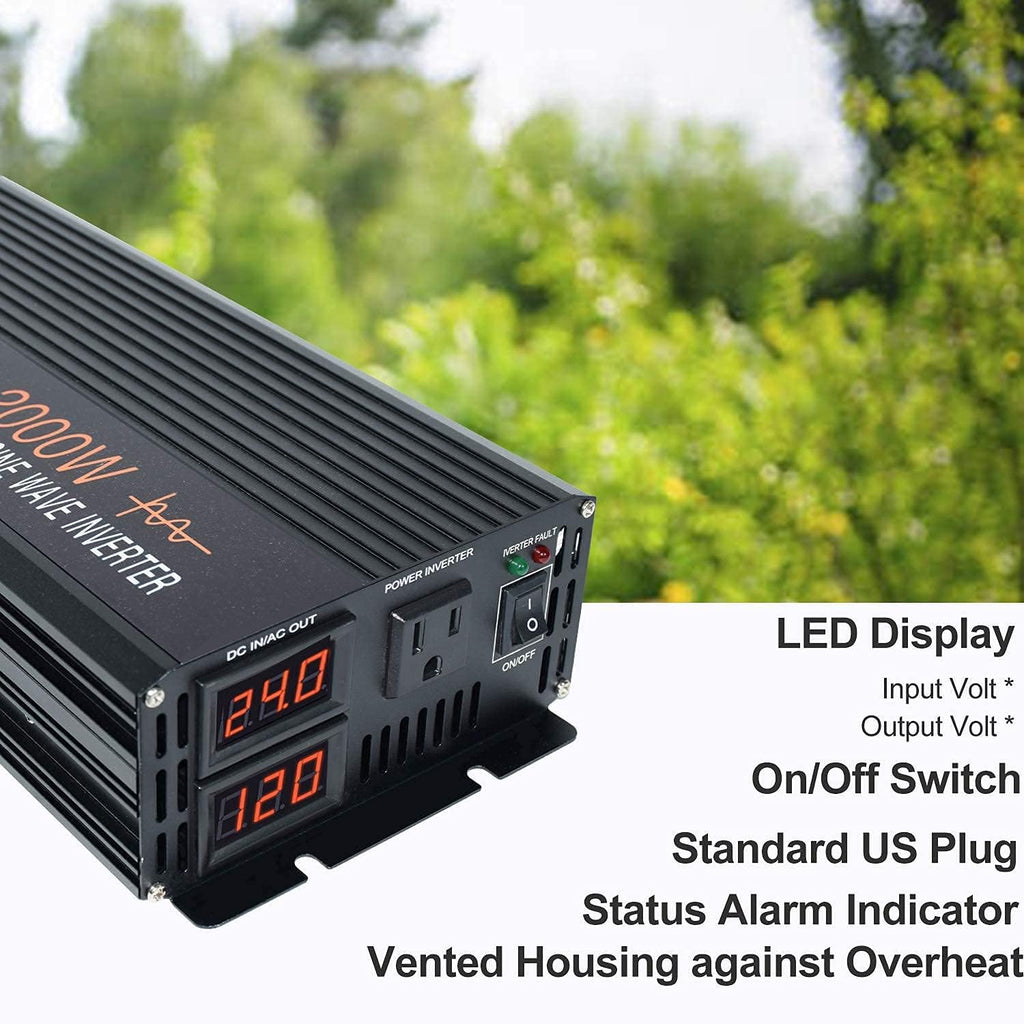 2000W Pure Sine Wave Power Inverter 12V DC to AC 110V 120V Surge 4000 Watt with LED Display Q69388