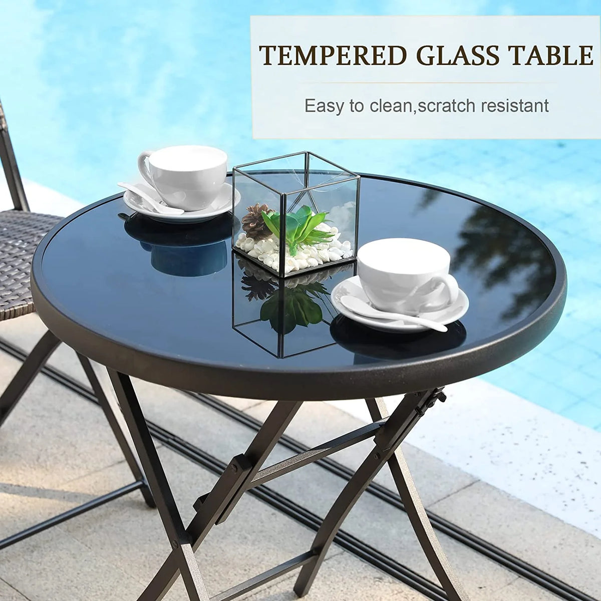 3 Pieces Wicker Patio Bistro Set with Folding Round Table and Chairs Q517