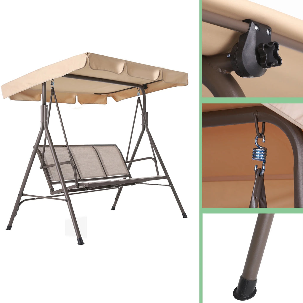 Outdoor Swing With Canopy, 3-Person, Beige P32816