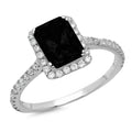 Emerald Cut Black Onyx 18k White Gold Halo Ring A719110