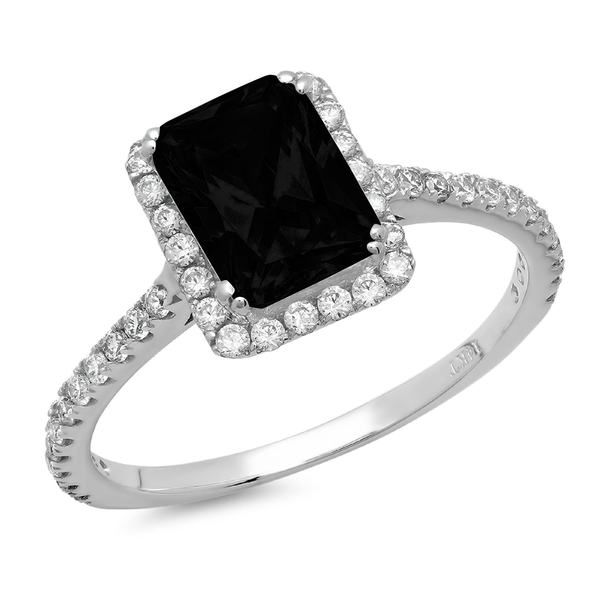 Emerald Cut Black Onyx 18k White Gold Halo Ring A719110