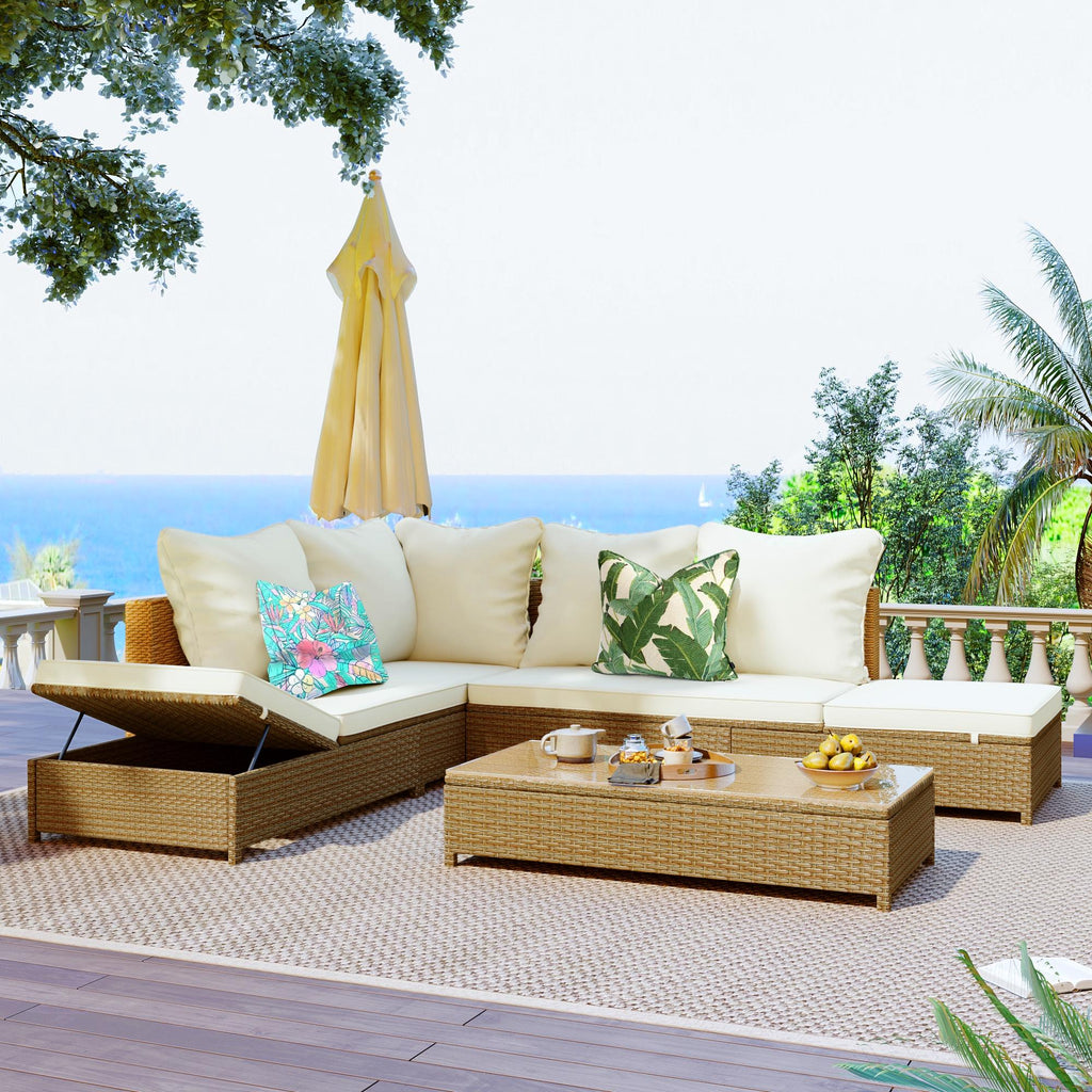 6 Seat PE Rattan Sectional Sofa Set with Adjustable Chaise N618