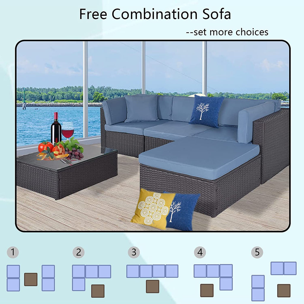 Outdoor Patio Furniture Sets Sectional Wicker Couch Sofa Seating 5PCS K848998